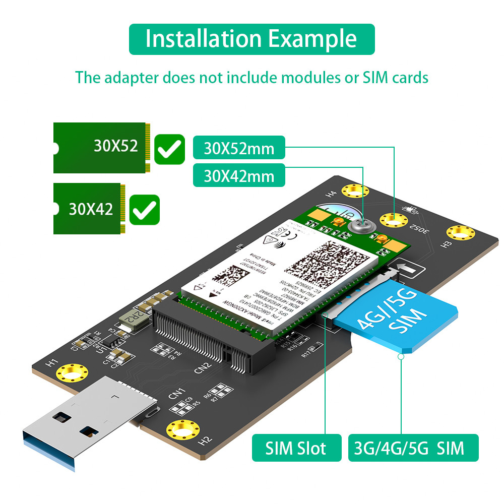 USB 3.0 Type-A Connector To M.2 NGFF Key-B Wireless Adapter Card 1 Standard SIM Slot For 5G 4G LTE WWAN GSM Modem Module