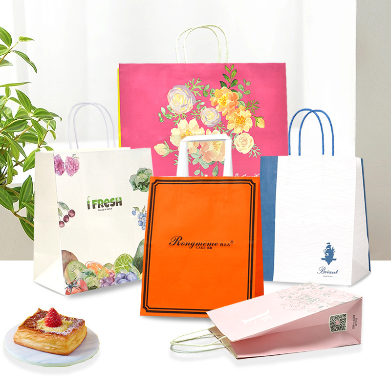 Custom Size Large Baking Bread Shopping Kraft Paper Bag with Customized Logo and Paper
