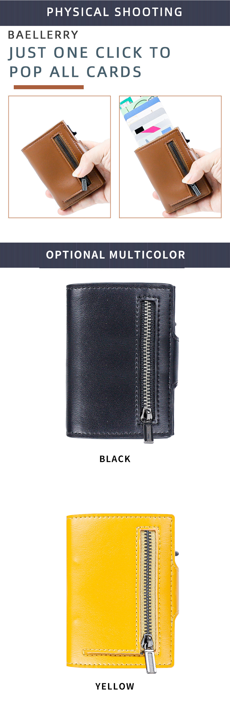 Credit Card Pop Up RFID Wallet Blocking Slim Sleeve Vintage Leather Man Card Holder