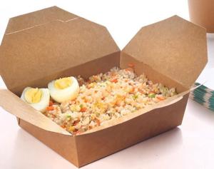 China PE Film Coated Kraft Paper Lunch Box , 1100ml Oil Proof Disposable Packing Box wholesale