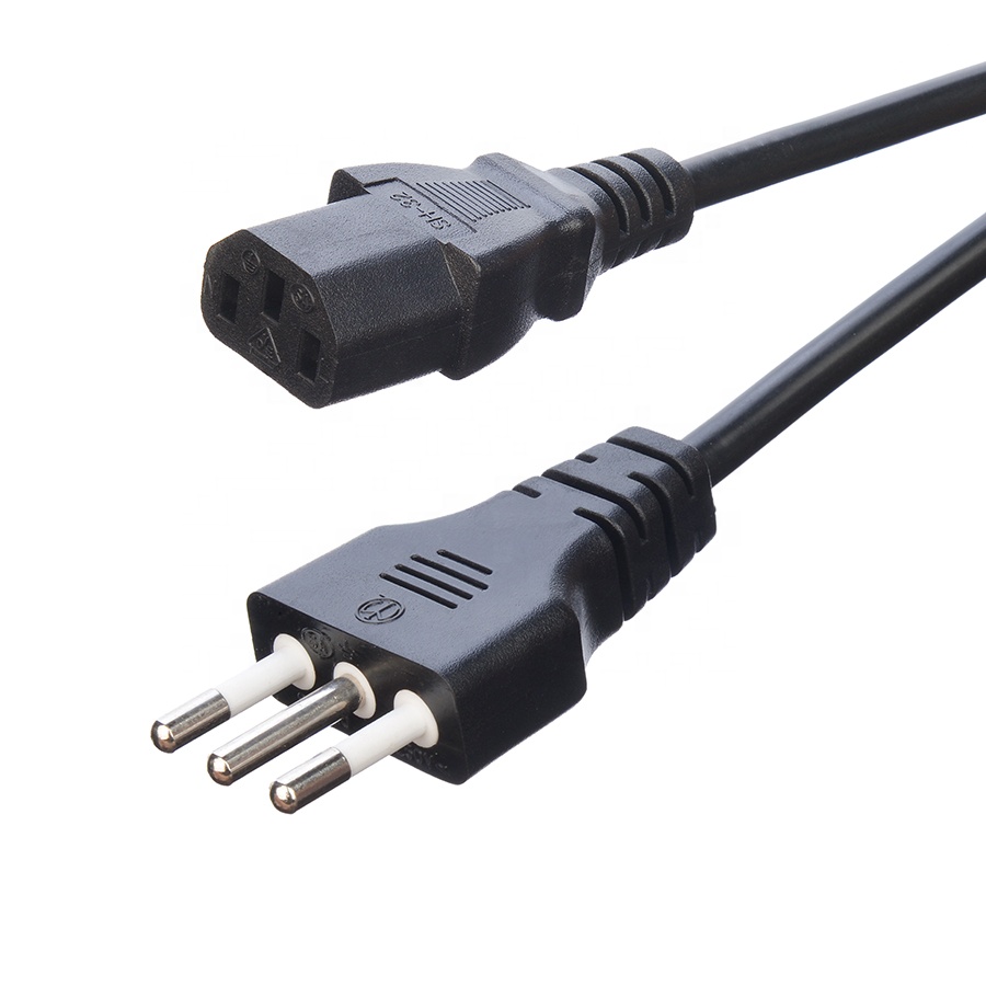 Home Appliance Oxygen Free Bared Stranded Copper 3 Pin 16A Plug Power Cord C13 Connector Black Italia Standard Power Cord