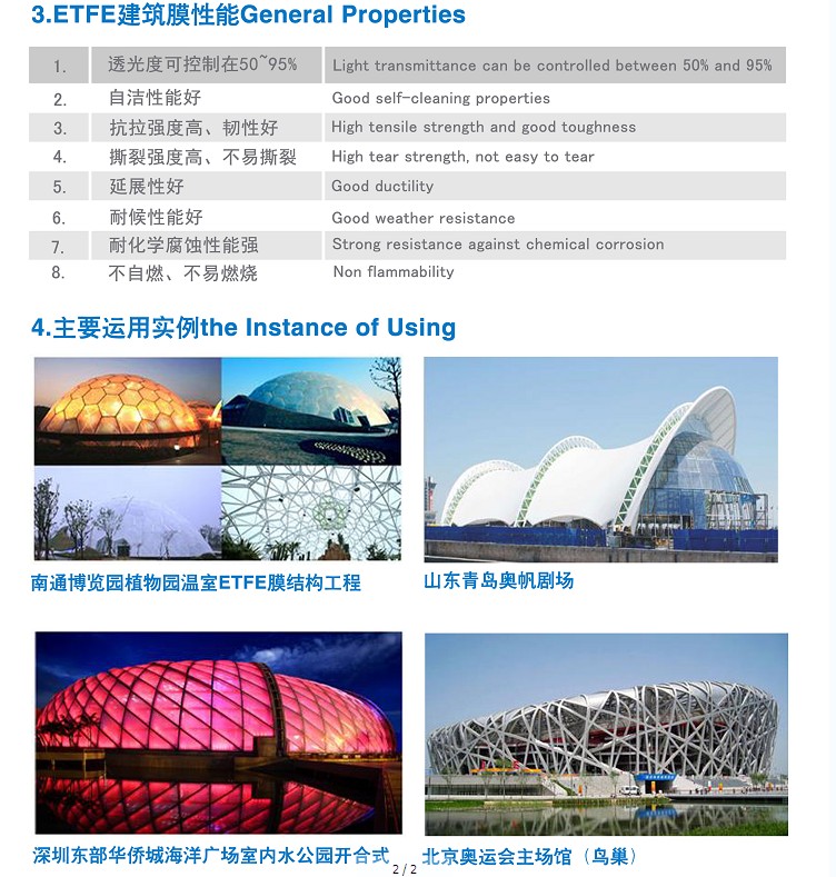 ETFE constructure film , ETFE roofing film, ETFE high transparent film, ETFE film