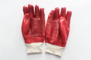 China Knitted Wrist PVC Coated Gloves Alkali Resistant Red PVC Coated Work Gloves wholesale