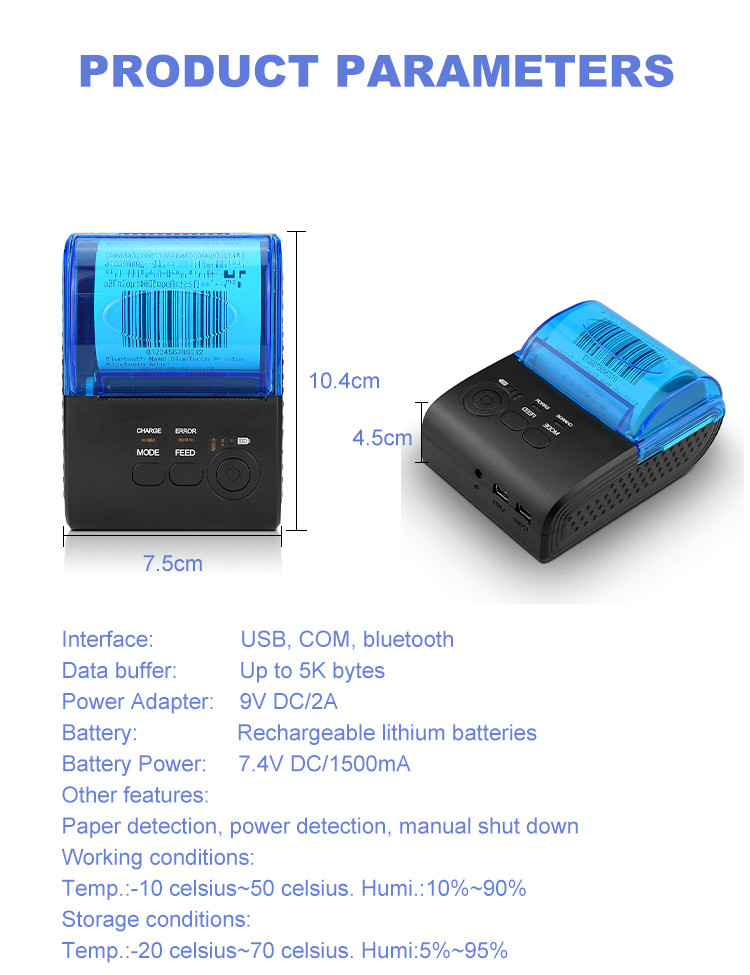 Thermal Wireless 2inch 58mm Receipt Printer USB RS Bluetooth