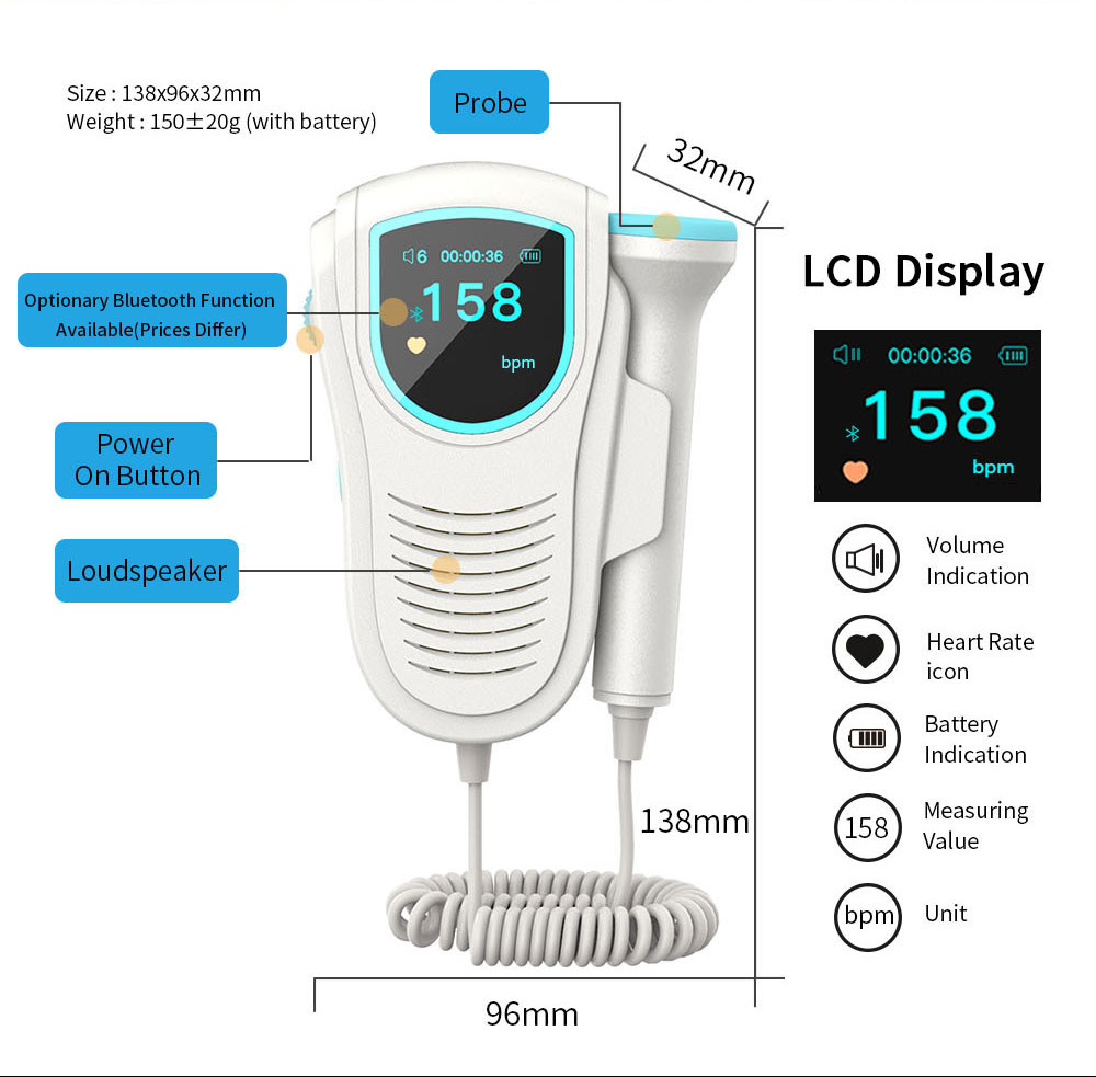 Pocket Home Pregnancy Scanner Baby Ultrasound Doppler Fetal Heart Detector