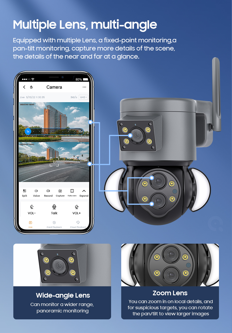 4 Mega Pixel Wireless Speed Dome Security Camera with Multiple Lens and Cloud Storage