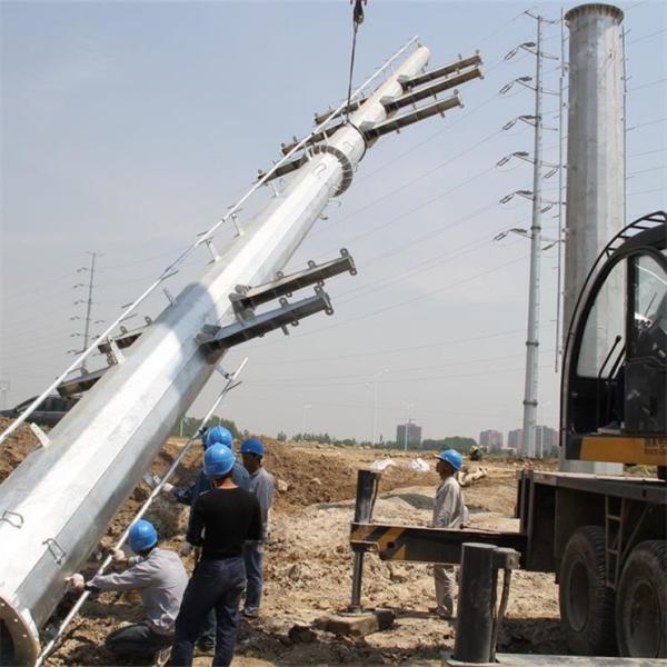 High Voltage Hot Dip Galvanized Electrical Power Pole With Anchor Bolt
