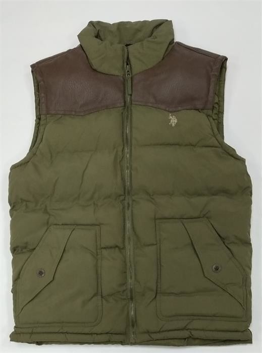 Mens Olive Green Puffer Vest Mens Big And Tall With Hood 5 Metal Zip