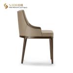 56cm length Grey PU Leather Dining Chairs Modern Solid Wood Finished