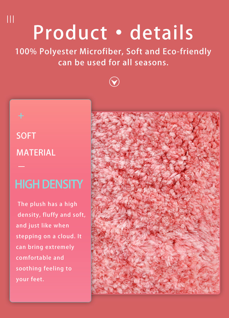 Pink D4 Microfiber Extra Softness Shaggy Bathroom Mats Anti Slip Backing
