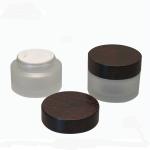15g 30g 50g Oblique Shoulder Glass Cosmetic Jar With Brown Wooden Lid Cream