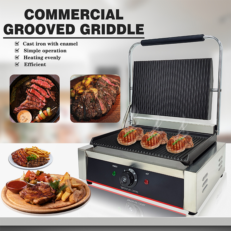 Stainless Steel Cast Iron Sandwich Panini Contact Grill Maker Dismountable Oil Collector