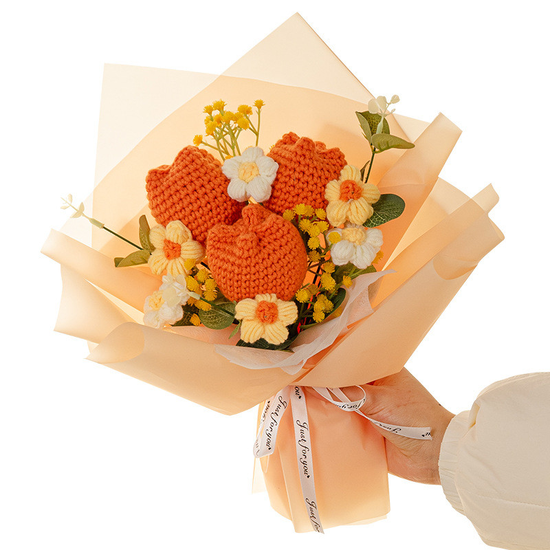 30x35cm Knited Pile Handmade Tulip Yarn Bouquet Great Mother's Day Present
