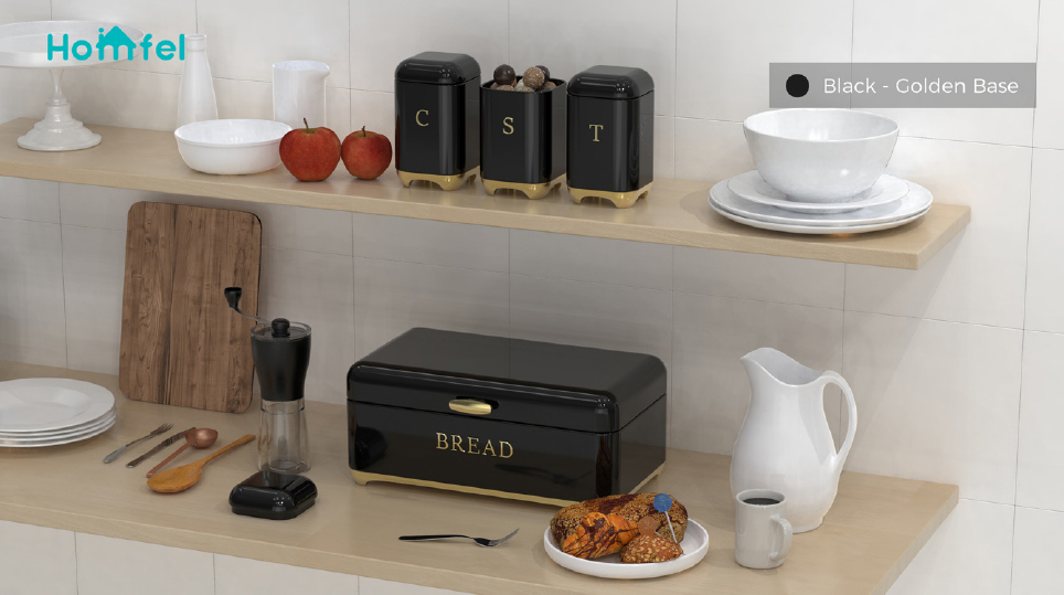 Storage Solution Crown Series Metal Bread Bin Set Tea Can Coffee Can Kitchen Storage Bread Containers Kitchen Organizer Can