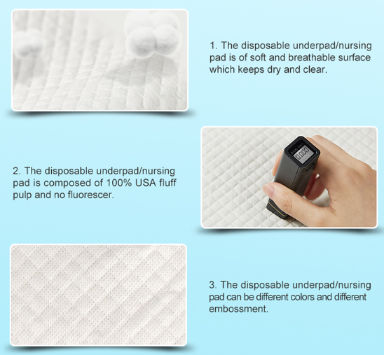 Disposable Nursing Change Underpad with 6Ply Breathable Absorbent Layer in White