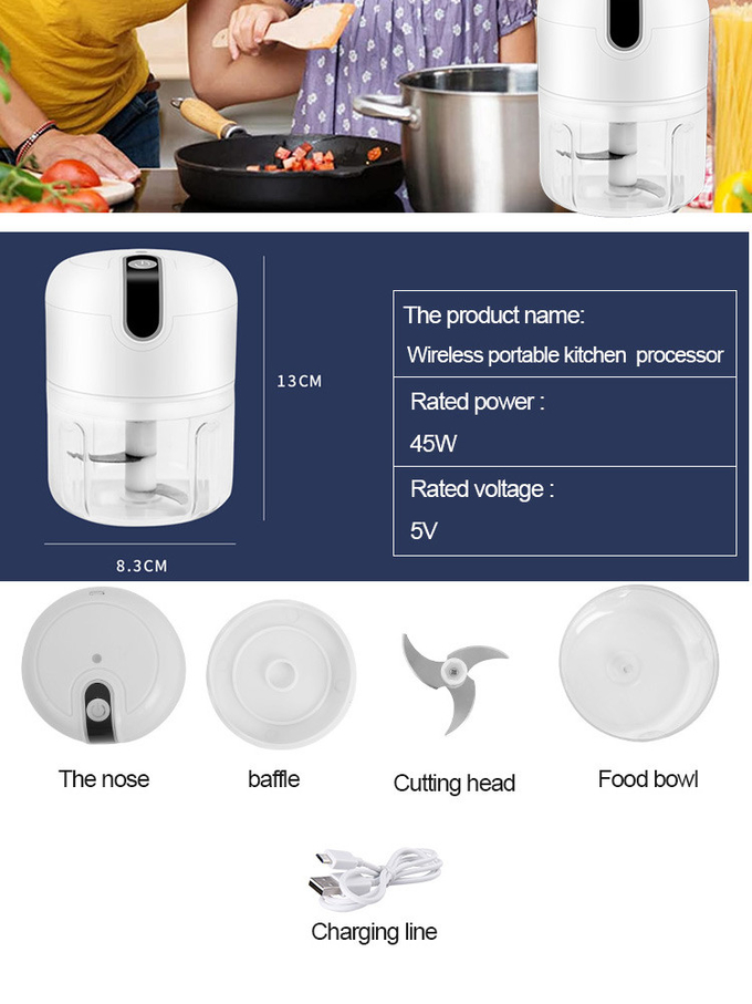 304 Stainless Steel Small Vegetable Chopper With 37W DC Motor PE