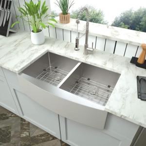 China Stainless Steel 32'' Double Bowl Kitchen Sink 18 Gauge T304 Under Apron Mount 50/50 wholesale