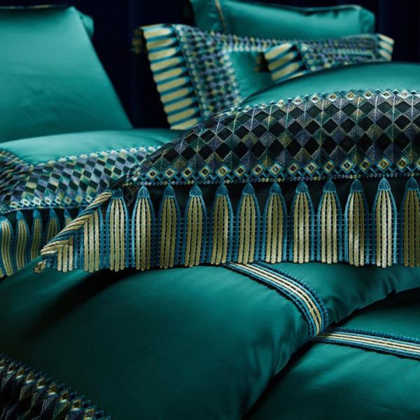 Light Luxury Green Silk Cotton Quilt Cover Lace Comforter Set Exquisite Craftsmanship