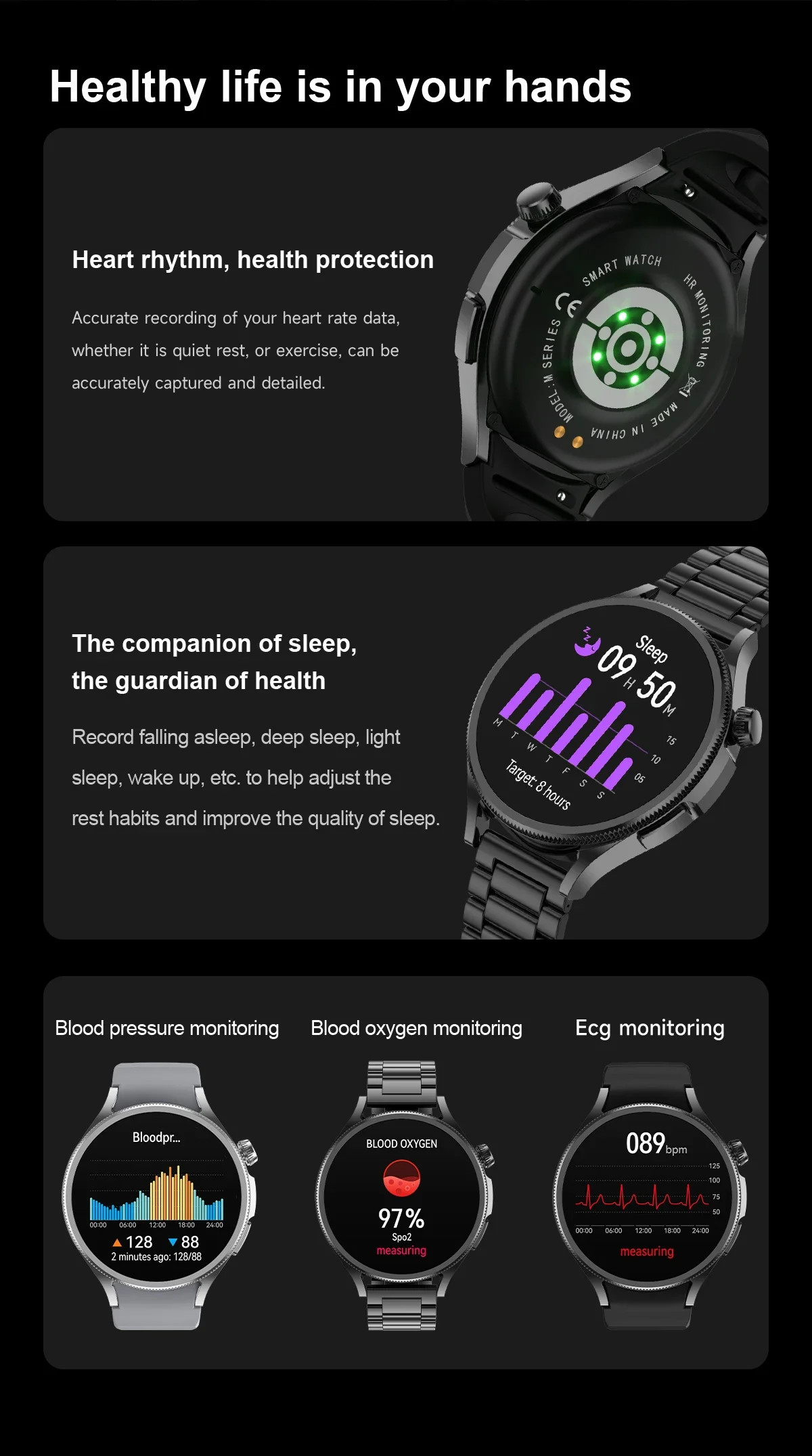 Dynamic Double Straps Outdoorsman Smart Watch 1.5" Round With Earbuds Rose Gold