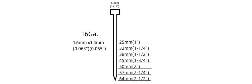 2&quot; Air Brad 16 Gauge Nail Finish Nail T50 Clavos for Decoration Furniture