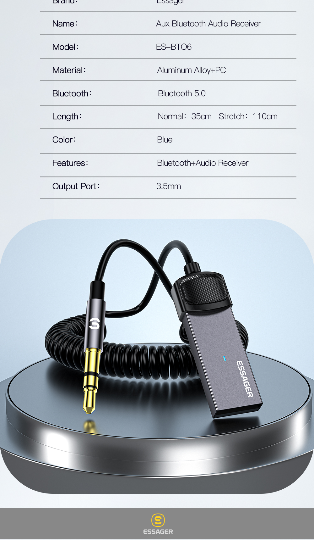 Twill Aux BT Audio Receiver with 3.5mm Audio Cable 3.5mm Aux Audio Converter 3.5mm Jack