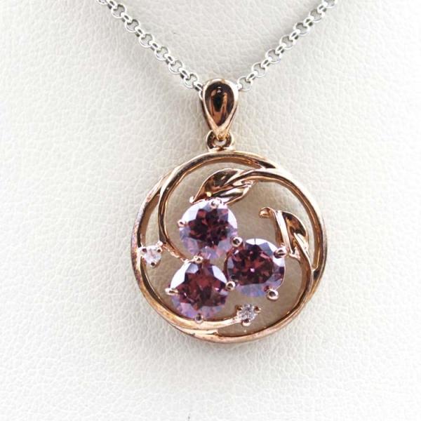 Silver Jewelry Purple Cubic Zircon Charm Pendant Necklace (P33)