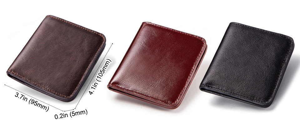 Minibook Cowhide Wallet for Men Genuine Leather Slim Money Clip and Zipper Coins Purse