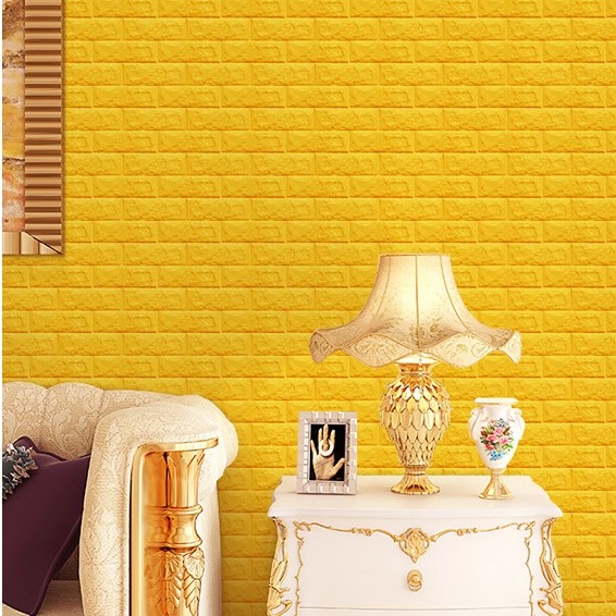 Bright Yellow Modern Style Durable 3d PE Foam Wallpaper Wall Panel for Kid's Room/Kindergarten at Hotel