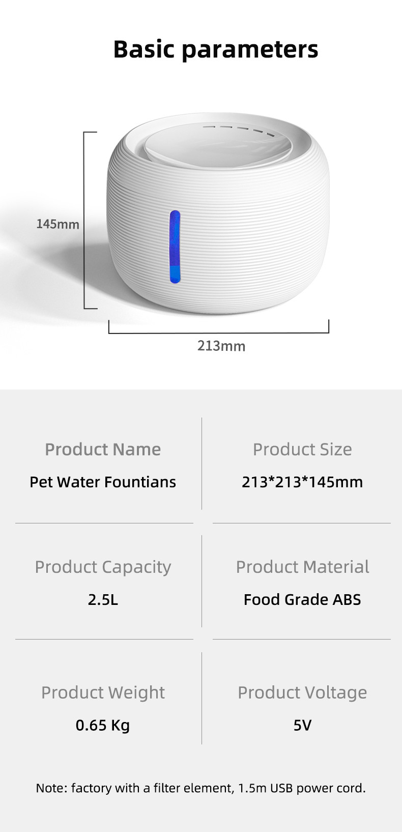 Automatic Pet Water Dispenser Quadruple Depth Filtration 2.5L With Water Shortage Alarm