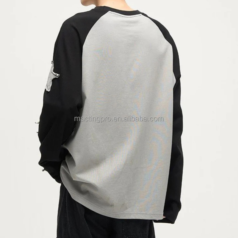 Custom Logo Applique Patchwork Embroidered Long Sleeve T-shirt for Casual Daily Life