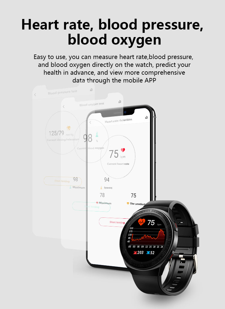 3D Round Shape Smartwatch ROHMS Digital Heart Rate Watch Blood Pressure Pedometer Wrist