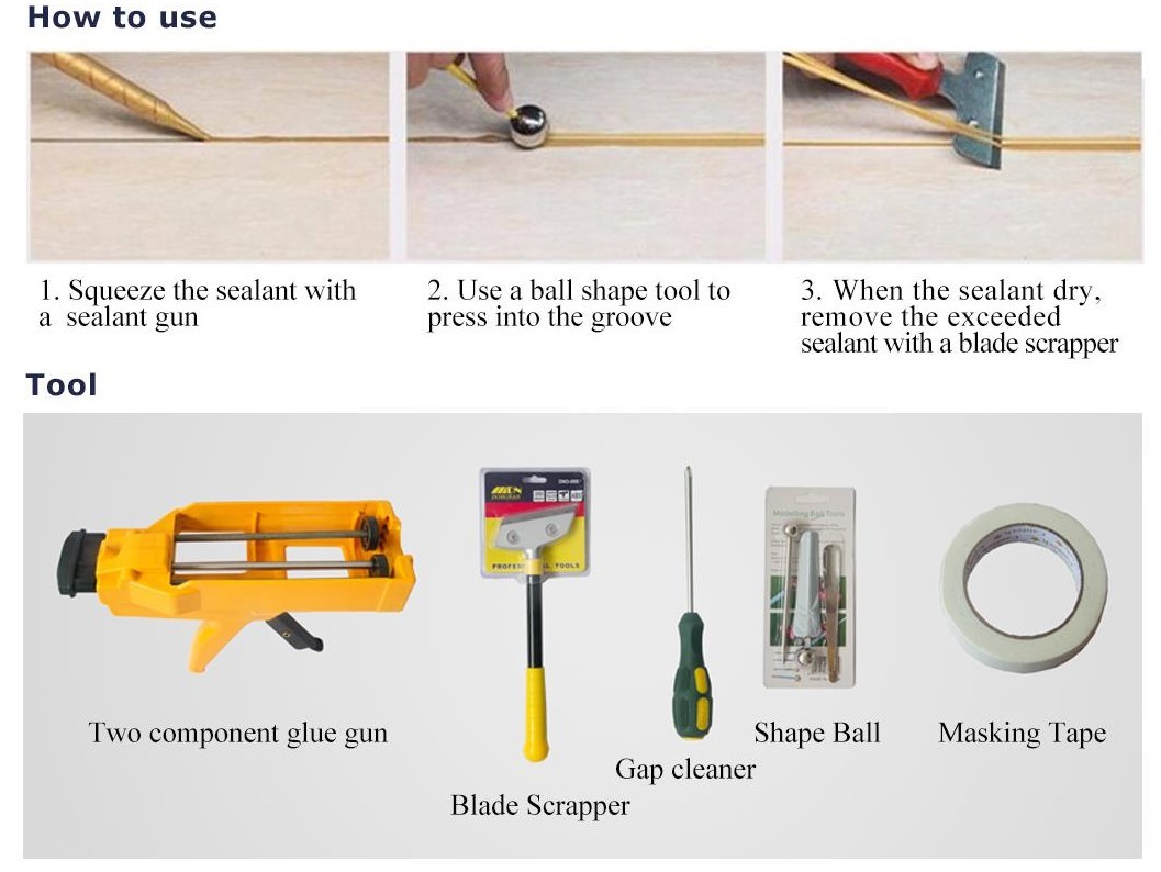 Gold Glitter Two Part Epoxy Sealer Caulk Mildew Proof For Tile Gap Filling