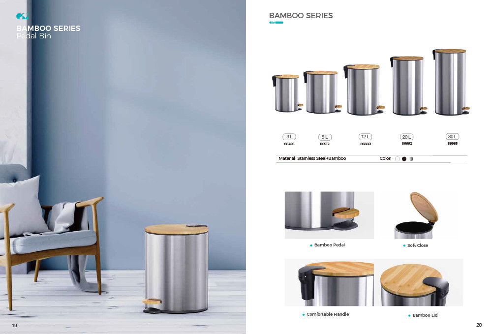 Basic 3L 5L 12L 20L 30L Stainless Steel Round Pedal Bin with Soft Close Inner Bucket