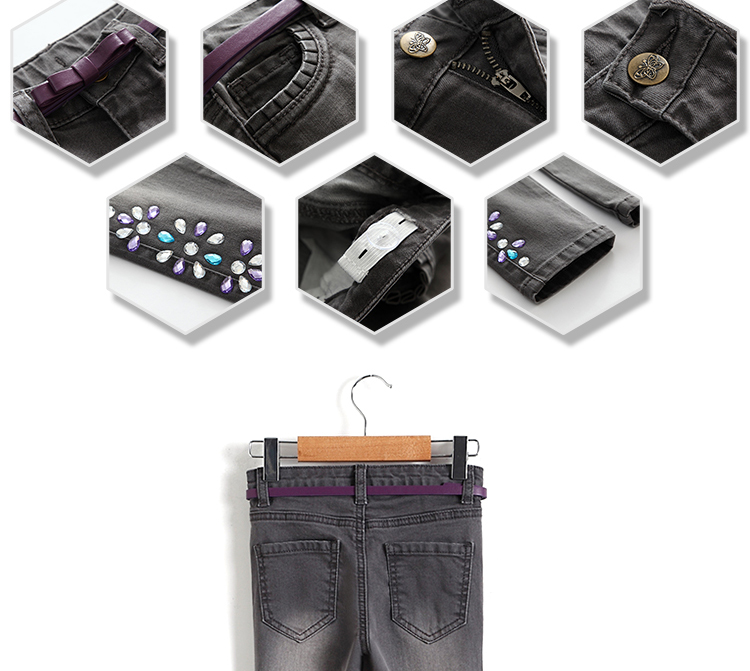 Med Grey Kids Denim Clothes Baby Girl Jeans Pants With Stretch Adjustable Waist