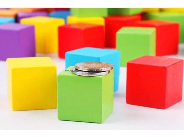 Colorful Wooden Cubes Building Blocks Toy Baby Color and Geometric Shape Wood Educational Toys for Chil