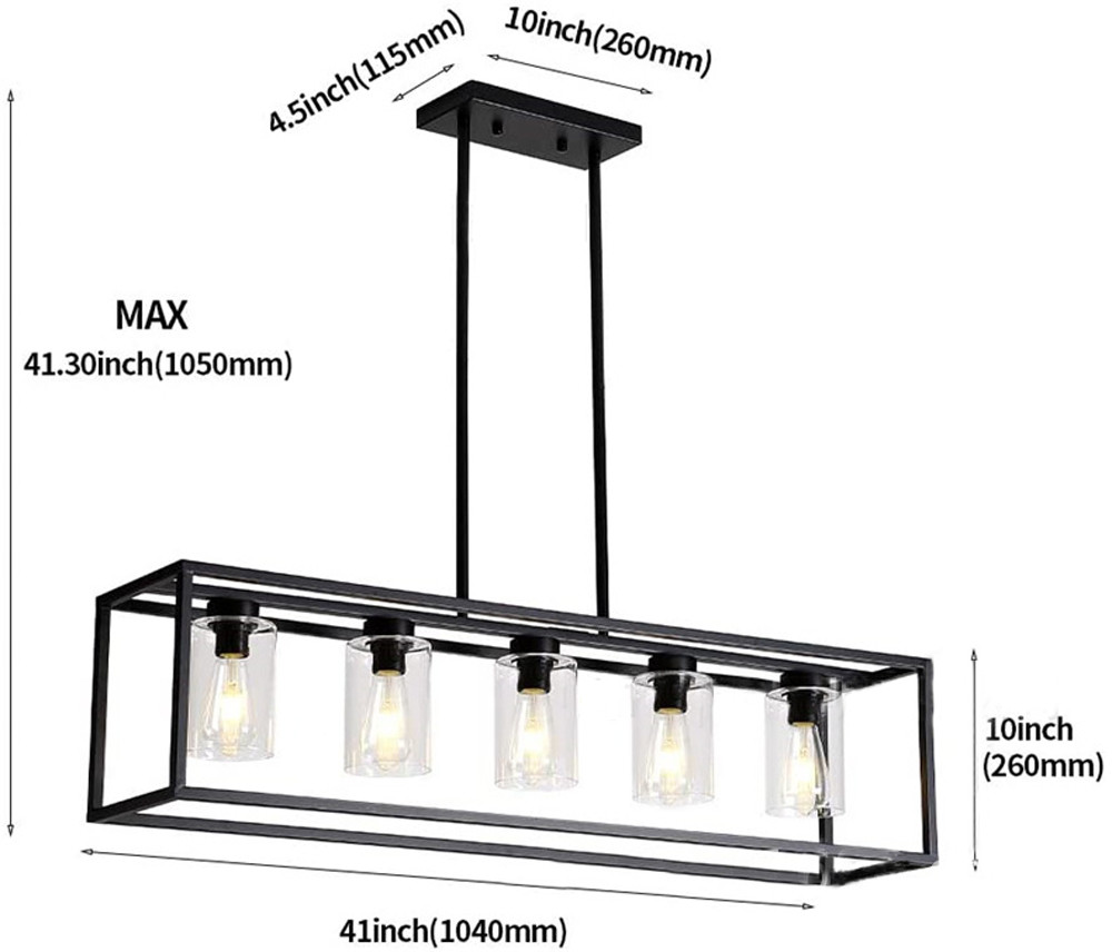 American rectangular wrought iron chandelier dining room kitchen bar glass lighting(WH-CI-160)