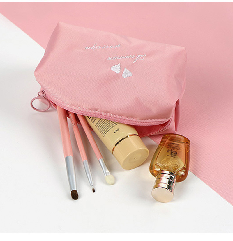 Basics Portable Waterproof Pure Color Pink Polyester Cosmetic Bag
