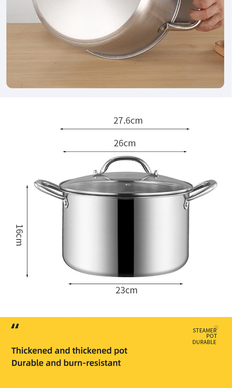 Kitchen Hot Fashion Silver Cooking Soup Pot 410 Stainless Steel Steamer Pot Induction Stock Pot With Glass Lid