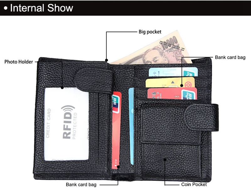 Men's Cowhide Wallet with Custom Logo RFID Blocking and Money Clip in Vintage Design
