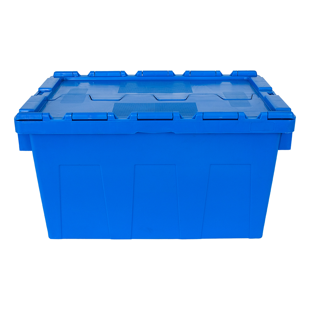Customized Color Attached Lid Crate Plastic Moving Crate Tote Box for Turnover Logistic