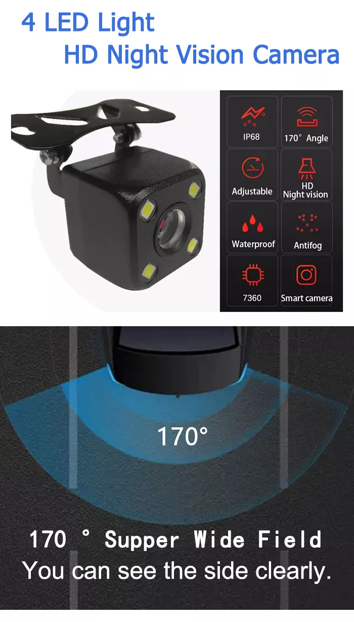 LED HD Night 360 Bird View Camera Wide Angle View Car Rear Camera With Wires