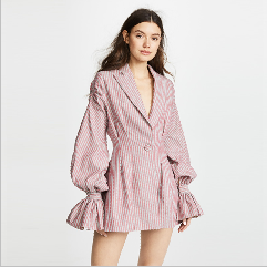 Stripe ballon sleeves V neck blazer mini dress