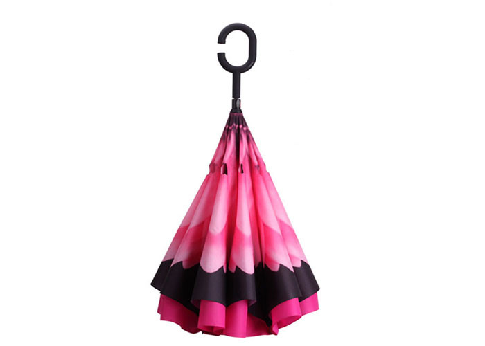 Pink Women Classic C Shaped Handle Umbrella Umbrella For Rain Shine Weather