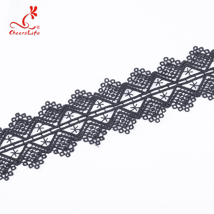 Cheerslife Factory Price 4.5Cm Water Soluble Chemical Milk Yarn Embroidery Black Lace Trim Ribbon Border For Diy
