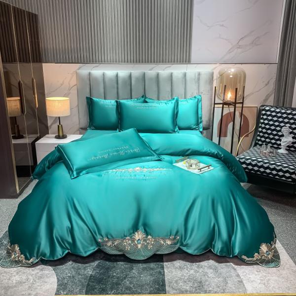 125gsm Washed Silk Embroidery 4pcs Bedding Sets King Size European Style Collections