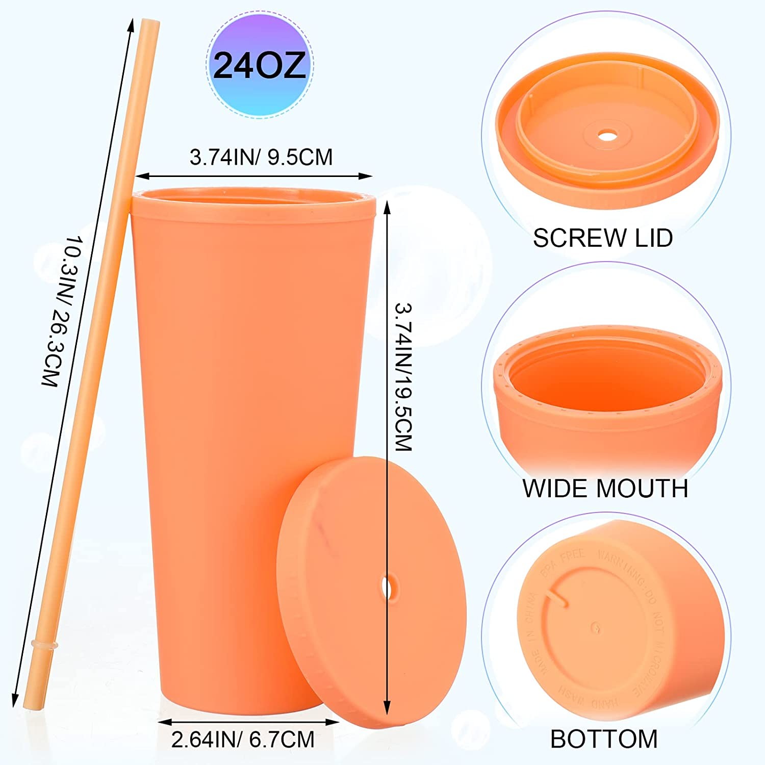 Wide Mouth Single Wall 24 Ounce Plastic Tumblers Clear Custom Plastic Tumbler Cups Bulk With Straw And Lid Standard Size Cupholder Friendly