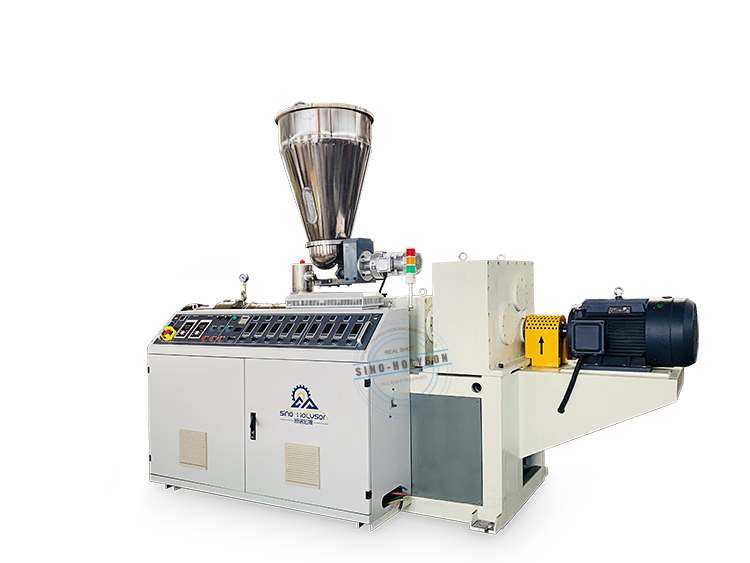 42 Rpm Plastic Conical Twin Screw Extruder 380V 50HZ 3 Phase