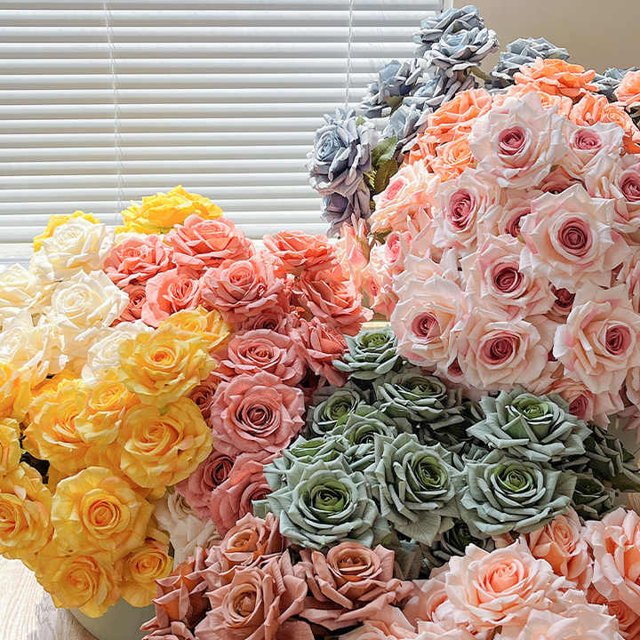 Wholesale Cheap Faux Flower 7 Head Silk Rose Bouquet Artificial Flower Pink for Home Wedding Decoration Romantic
