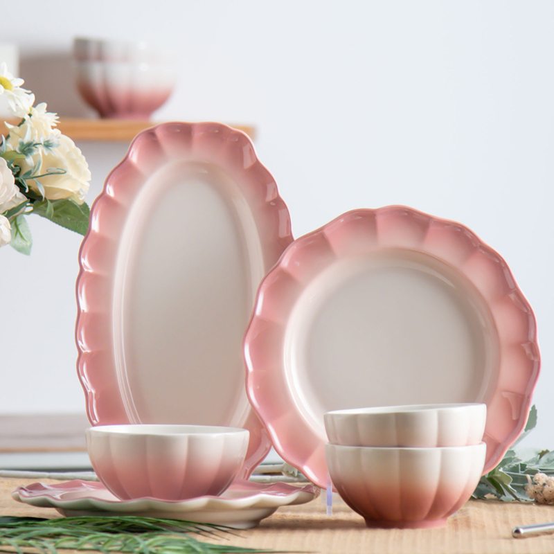 Porcelain Color Stoneware Bowl Set For 6 People Nordic Pumpkin Bowls Ceramic 4.7 Inch