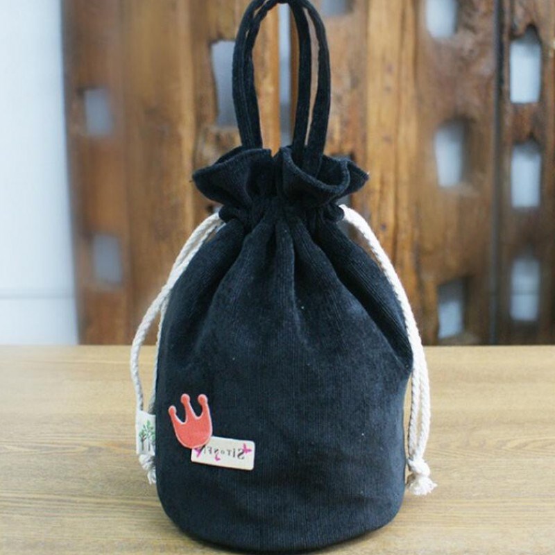 Shopping Blue / Black Color Cloth Drawstring Bags Cylindrical Shape